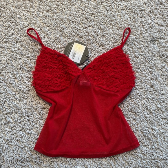 Red Ruffled sheer mesh top - Picture 2 of 3